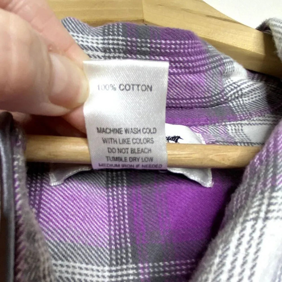 Back in the Saddle Embroidered Horse Purple Plaid Western Button Down Shirt Med - Picture 9 of 11